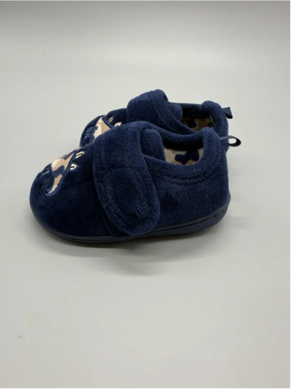 Wonder Nation Dinosaur Fleece Slippers Navy Hook & Loop Unisex Baby Size 4